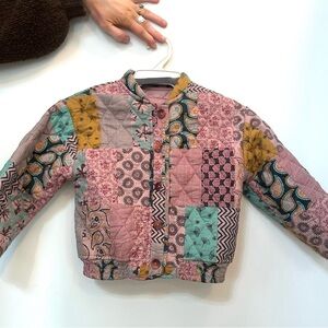 Zara Patchwork Quilted Jacket in Pink, Teal & Mustard